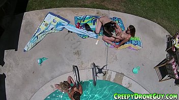 Chicks gets filmed by a drone guy