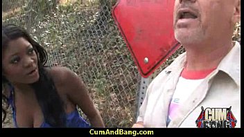 Black slut used for blowjobs by a group of white men 22