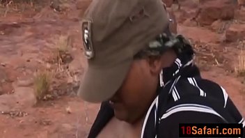 african stunner takes two spunk-shotguns outdoors.